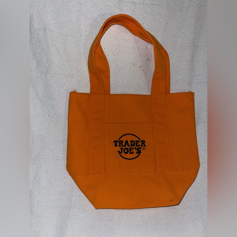 Limited Edition Trader Joe's Orange canvas Tote Bag with black embroidery